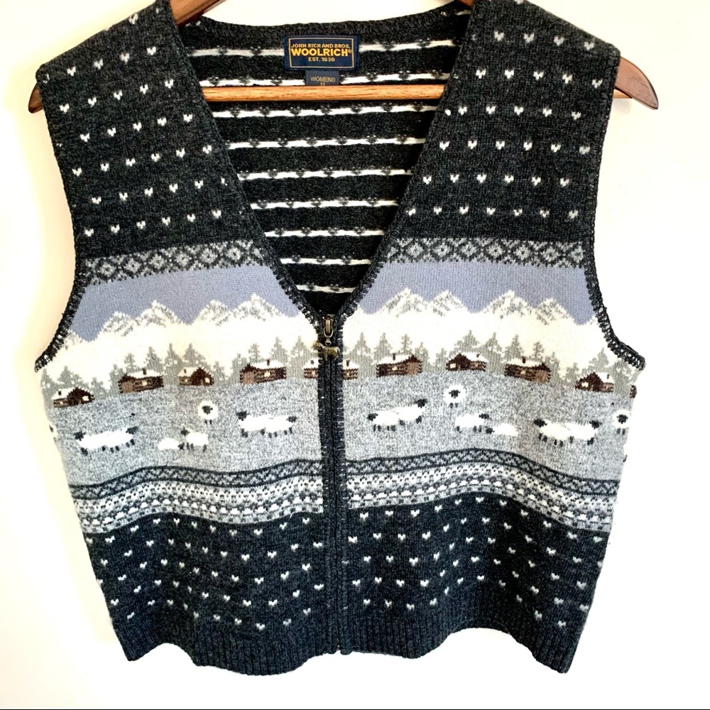 Vintage Woolrich Sweater Vest w Sheep, 100% Lambswool